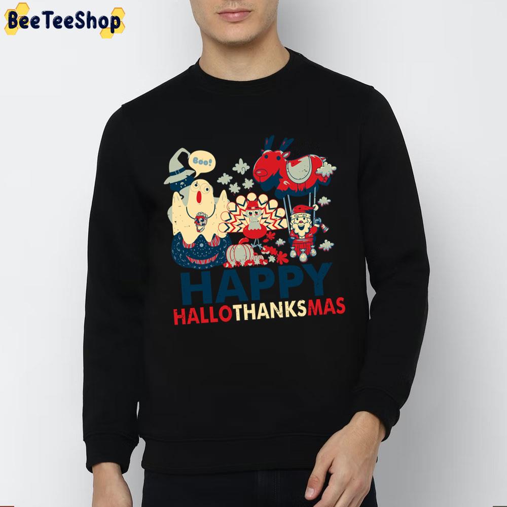 Retro Happy Hallowthanksmas For Halloween Thanksgiving Xmas Trending Unisex Sweatshirt Retro Happy Hallowthanksmas For Halloween Thanksgiving Xmas Trending Unisex Sweatshirt