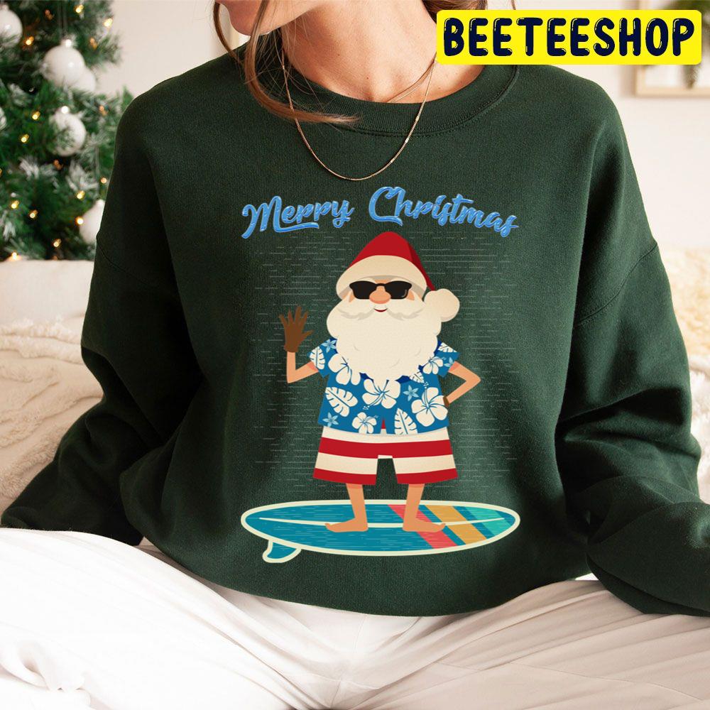 Retro Santa Claus Surfing Hawaiin Summer Christmas Trending Unisex Hoodie Retro Santa Claus Surfing Hawaiin Summer Christmas Trending Unisex Hoodie