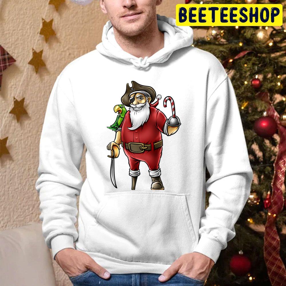Santa Pirate Funny Christmas Candy Cane Hook Hand Trending Unisex Hoodie Santa Pirate Funny Christmas Candy Cane Hook Hand Trending Unisex Hoodie