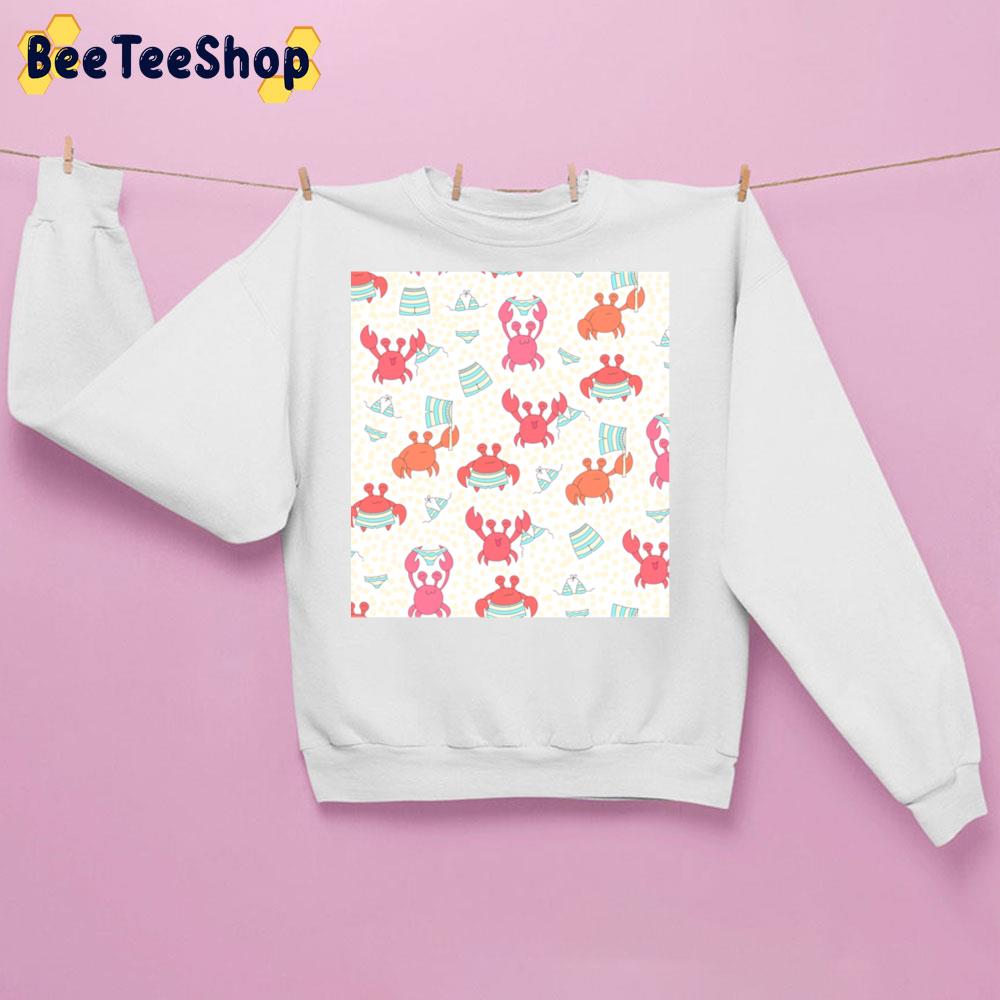 Seamless Pattern With Colorful Doodle Crabs And Striped Swimsuits Trending Unisex Sweatshirt Seamless Pattern With Colorful Doodle Crabs And Striped Swimsuits Trending Unisex Sweatshirt