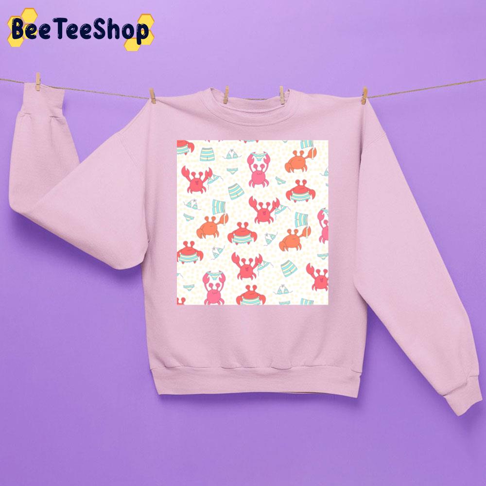 Seamless Pattern With Colorful Doodle Crabs And Striped Swimsuits Trending Unisex Sweatshirt Seamless Pattern With Colorful Doodle Crabs And Striped Swimsuits Trending Unisex Sweatshirt