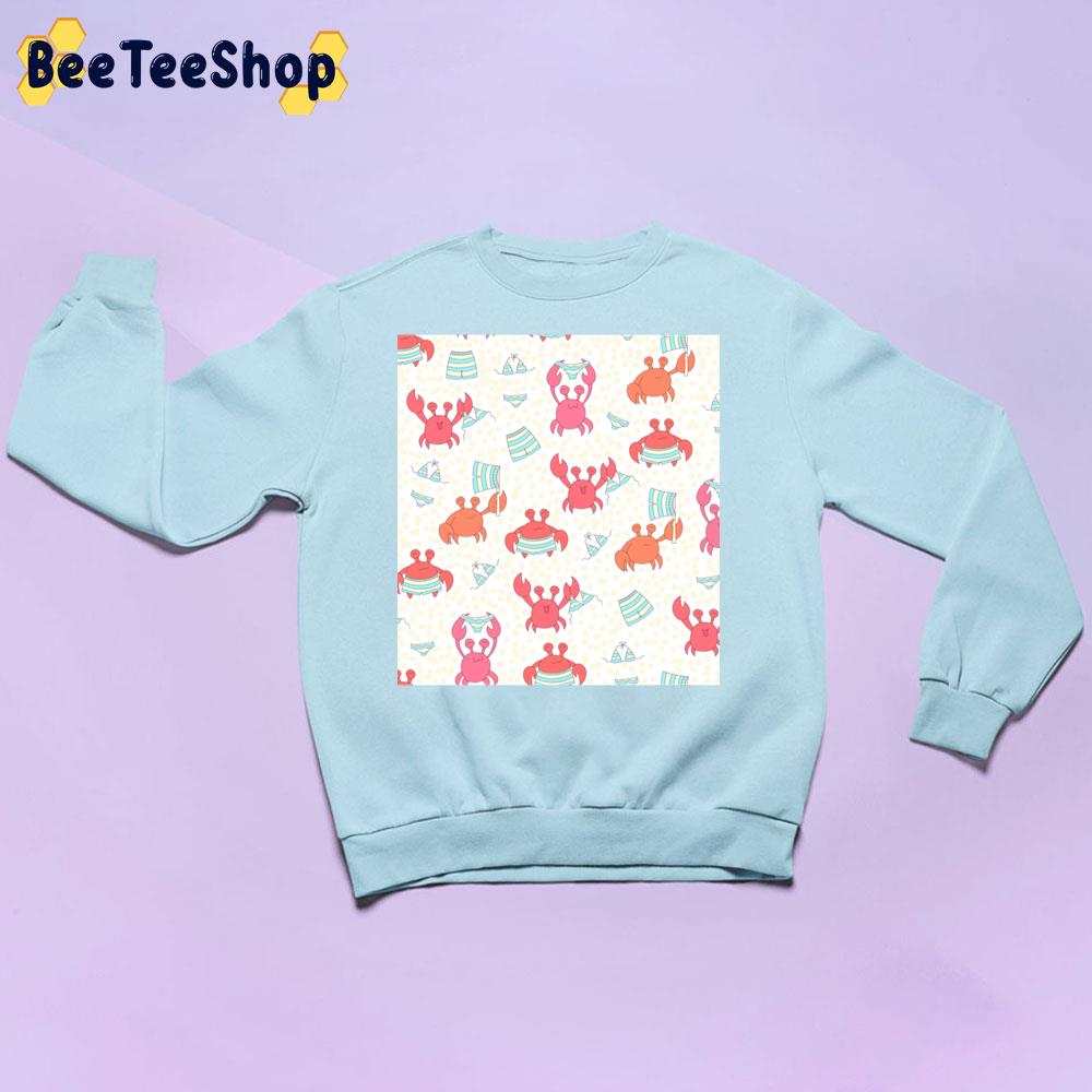 Seamless Pattern With Colorful Doodle Crabs And Striped Swimsuits Trending Unisex Sweatshirt Seamless Pattern With Colorful Doodle Crabs And Striped Swimsuits Trending Unisex Sweatshirt