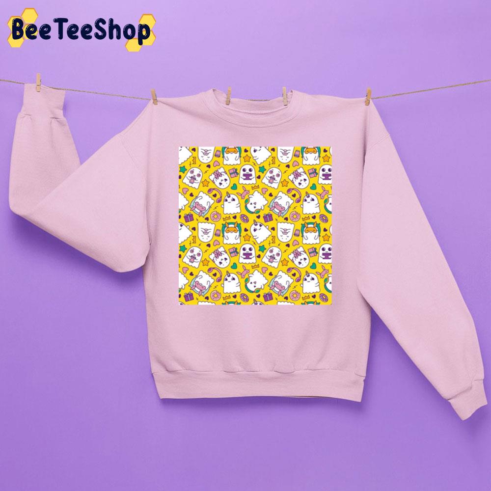 Seamless Pattern With Cute Ghosts In Cartoon Style On Yellow Background Trending Unisex Sweatshirt Seamless Pattern With Cute Ghosts In Cartoon Style On Yellow Background Trending Unisex Sweatshirt