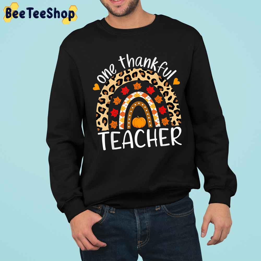 Thanksgiving One Thankful Teacher Leopard Rainbow Trending Unisex Sweatshirt Thanksgiving One Thankful Teacher Leopard Rainbow Trending Unisex Sweatshirt
