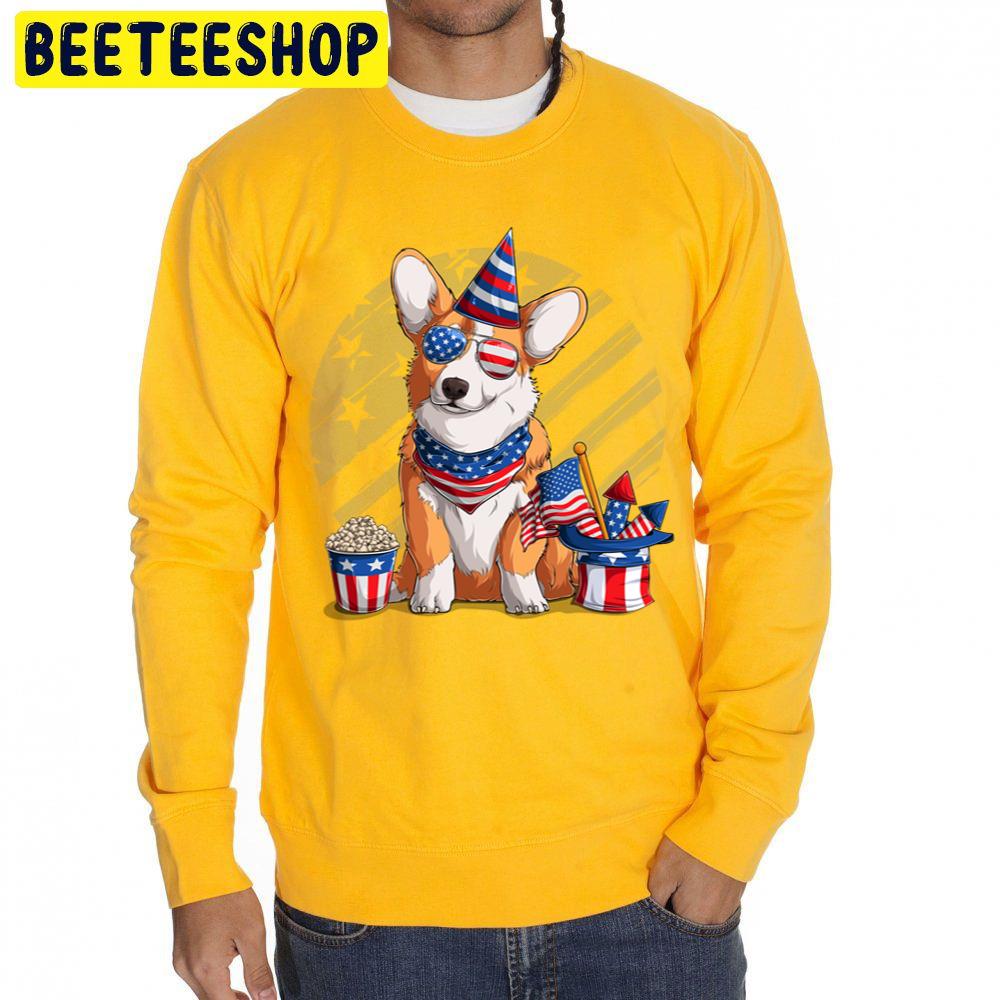 Welsh Corgi July 4th Patriotic American Flag Design Trending Unisex Sweatshirt Welsh Corgi July 4th Patriotic American Flag Design Trending Unisex Sweatshirt