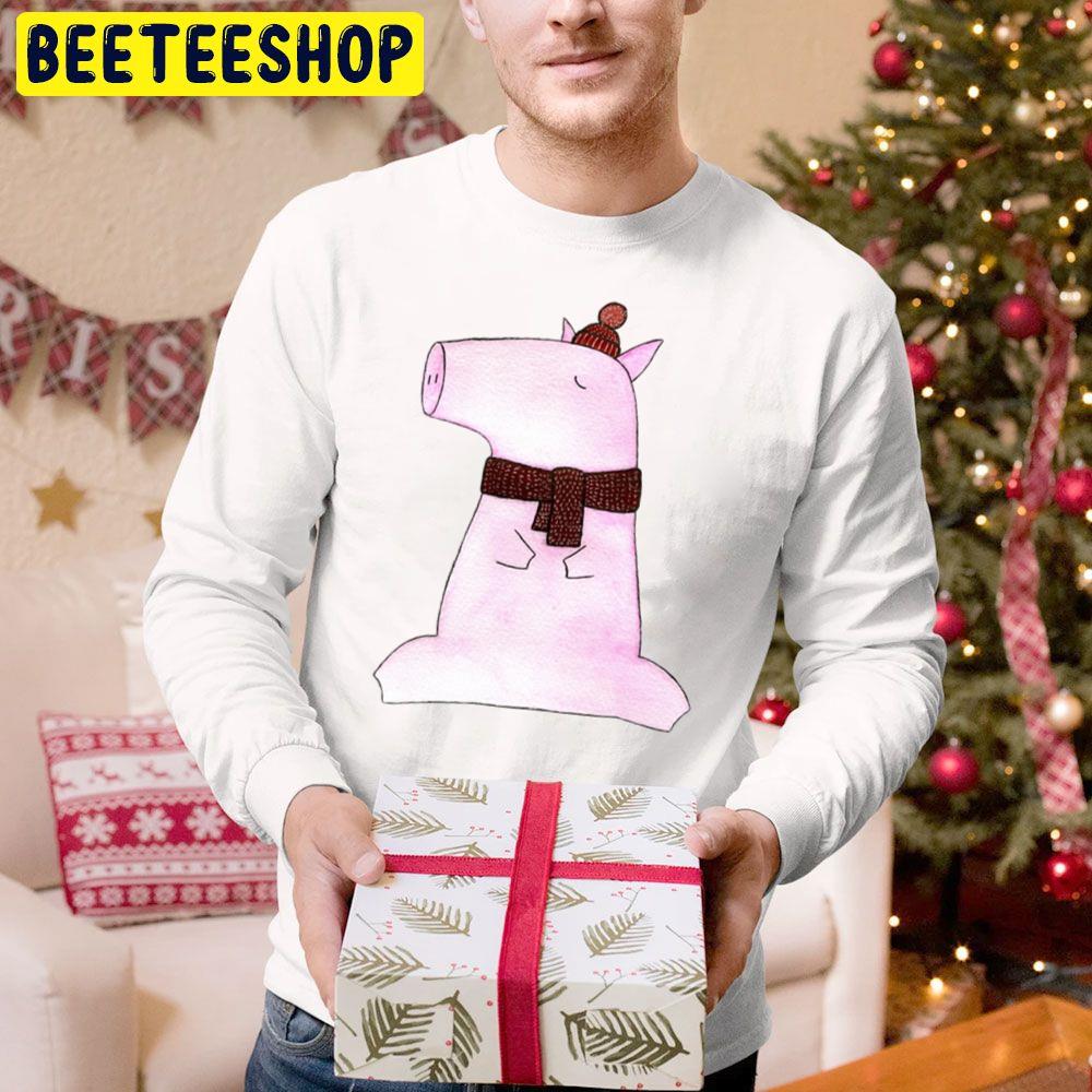 Winter Little Pig Watercolor Art Graphic Trending Unisex Hoodie Winter Little Pig Watercolor Art Graphic Trending Unisex Hoodie