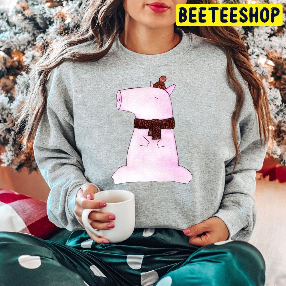 Winter Little Pig Watercolor Art Graphic Trending Unisex Hoodie Winter Little Pig Watercolor Art Graphic Trending Unisex Hoodie