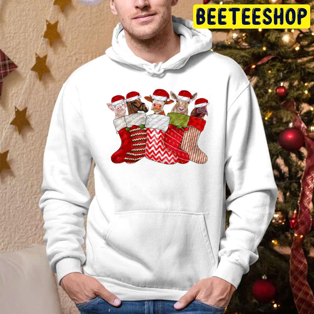 Christmas Farm Animals Cow Pig Horse Chicken Trending Unisex Hoodie Christmas Farm Animals Cow Pig Horse Chicken Trending Unisex Hoodie