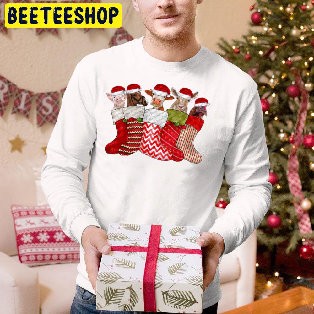 Christmas Farm Animals Cow Pig Horse Chicken Trending Unisex Hoodie Christmas Farm Animals Cow Pig Horse Chicken Trending Unisex Hoodie