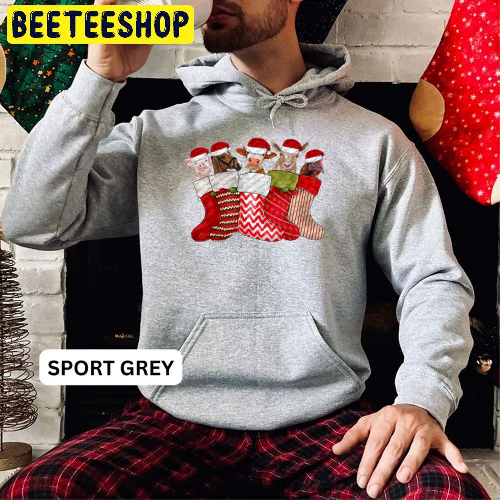 Christmas Farm Animals Cow Pig Horse Chicken Trending Unisex Hoodie Christmas Farm Animals Cow Pig Horse Chicken Trending Unisex Hoodie