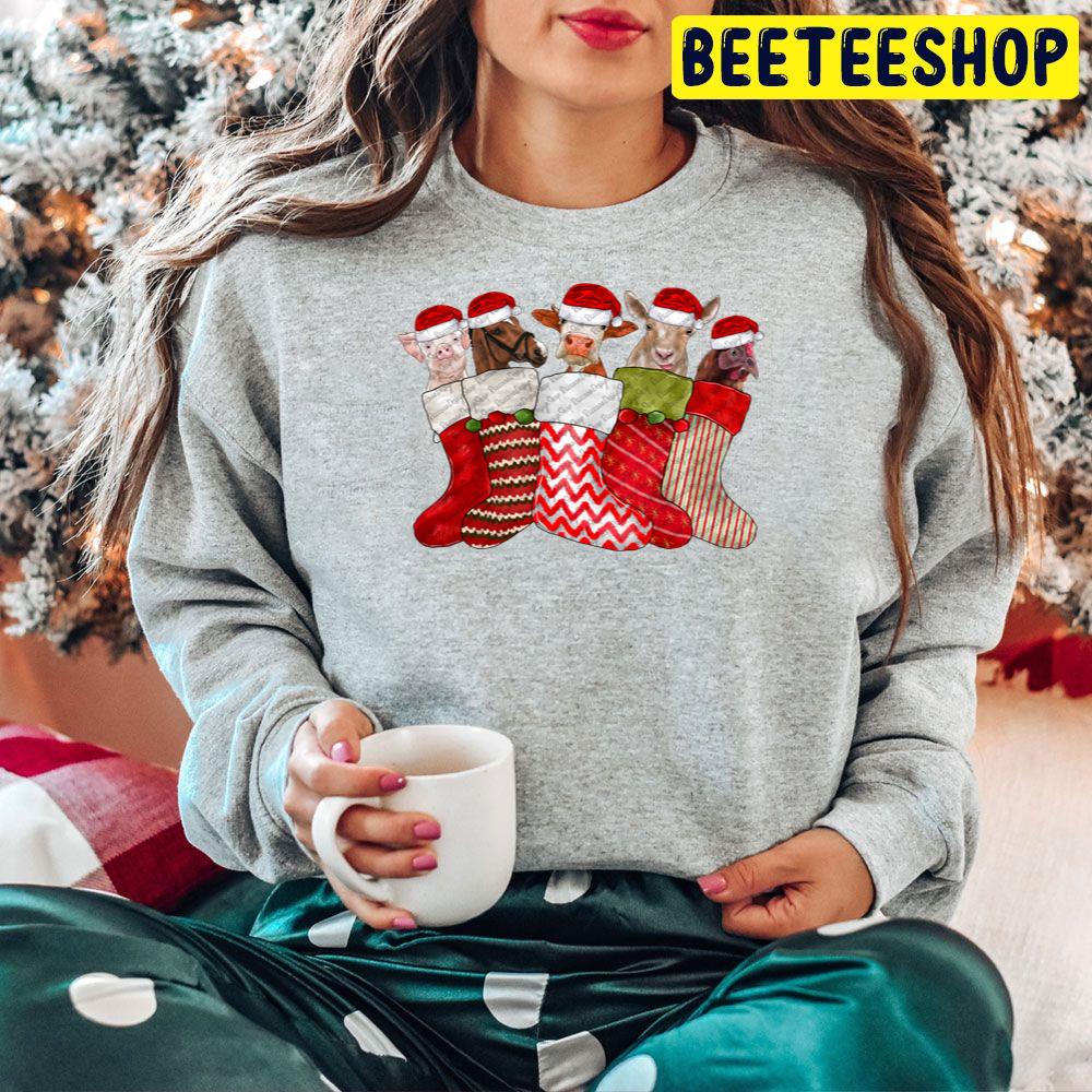 Christmas Farm Animals Cow Pig Horse Chicken Trending Unisex Hoodie Christmas Farm Animals Cow Pig Horse Chicken Trending Unisex Hoodie