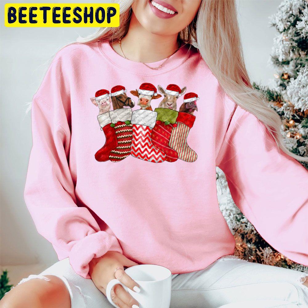 Christmas Farm Animals Cow Pig Horse Chicken Trending Unisex Hoodie Christmas Farm Animals Cow Pig Horse Chicken Trending Unisex Hoodie