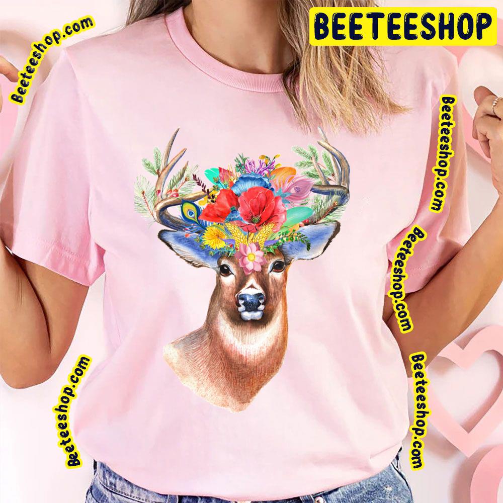 Colorful Flower Art Of The King Deer Trending Unisex T-Shirt Colorful Flower Art Of The King Deer Trending Unisex T-Shirt
