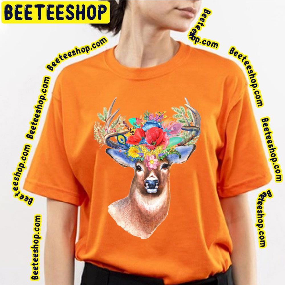 Colorful Flower Art Of The King Deer Trending Unisex T-Shirt Colorful Flower Art Of The King Deer Trending Unisex T-Shirt