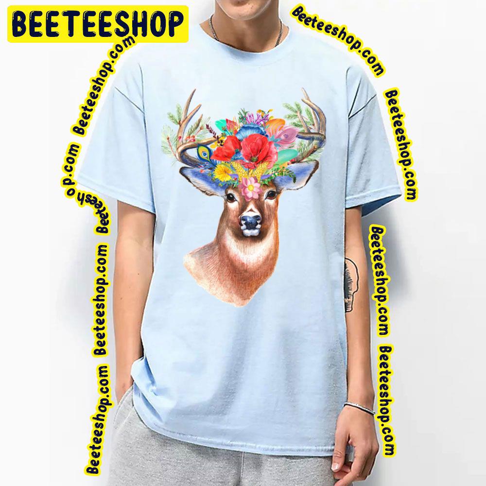 Colorful Flower Art Of The King Deer Trending Unisex T-Shirt Colorful Flower Art Of The King Deer Trending Unisex T-Shirt