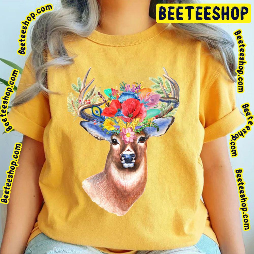 Colorful Flower Art Of The King Deer Trending Unisex T-Shirt Colorful Flower Art Of The King Deer Trending Unisex T-Shirt