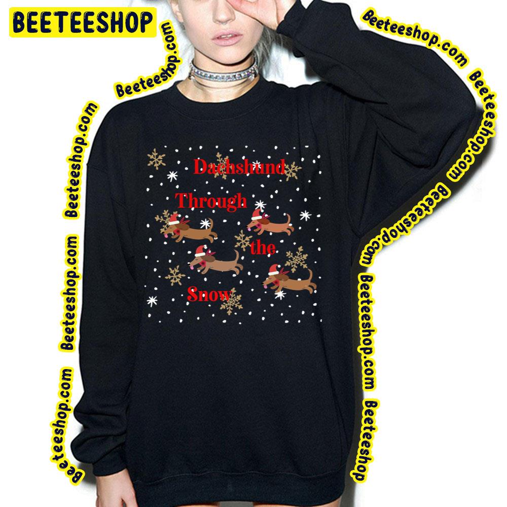Dachshund Dog Through The Snow With Hats Chibi Art Christmas Trending Unisex Sweatshirt Dachshund Dog Through The Snow With Hats Chibi Art Christmas Trending Unisex Sweatshirt