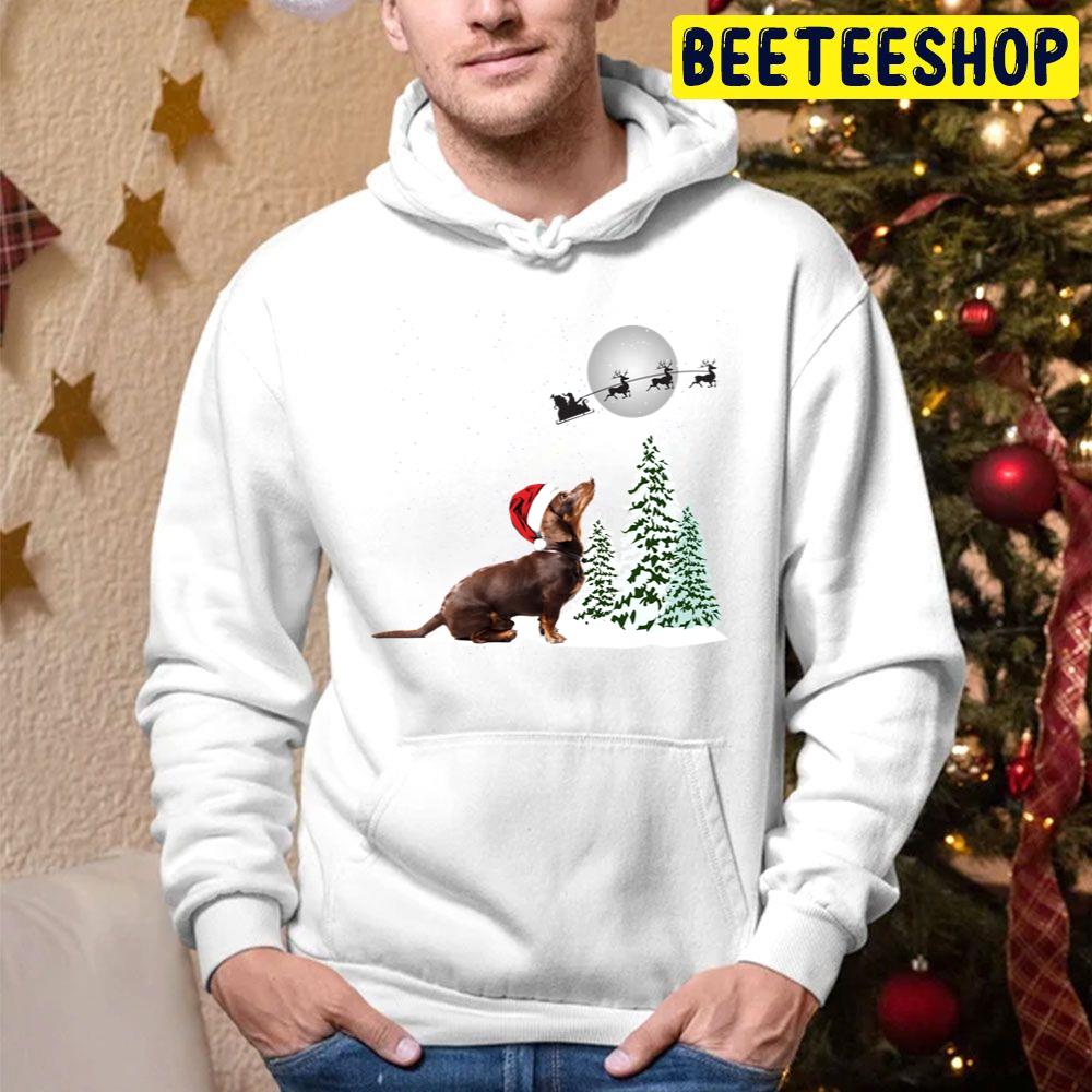 Dachshund Looking At Christmas Reindeer Funny Trending Unisex Hoodie Dachshund Looking At Christmas Reindeer Funny Trending Unisex Hoodie
