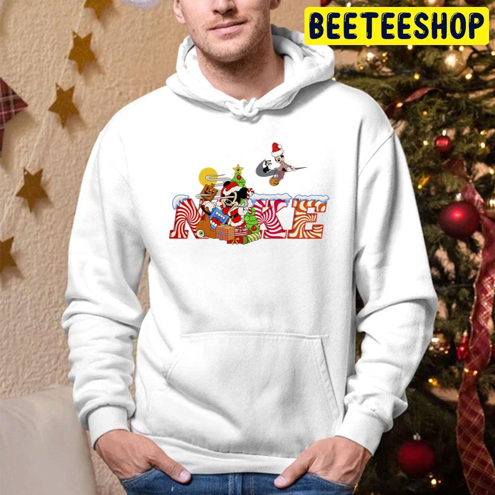Funny Mickey And Minnie Nike Logo Christmas Trending Unisex Hoodie Funny Mickey And Minnie Nike Logo Christmas Trending Unisex Hoodie