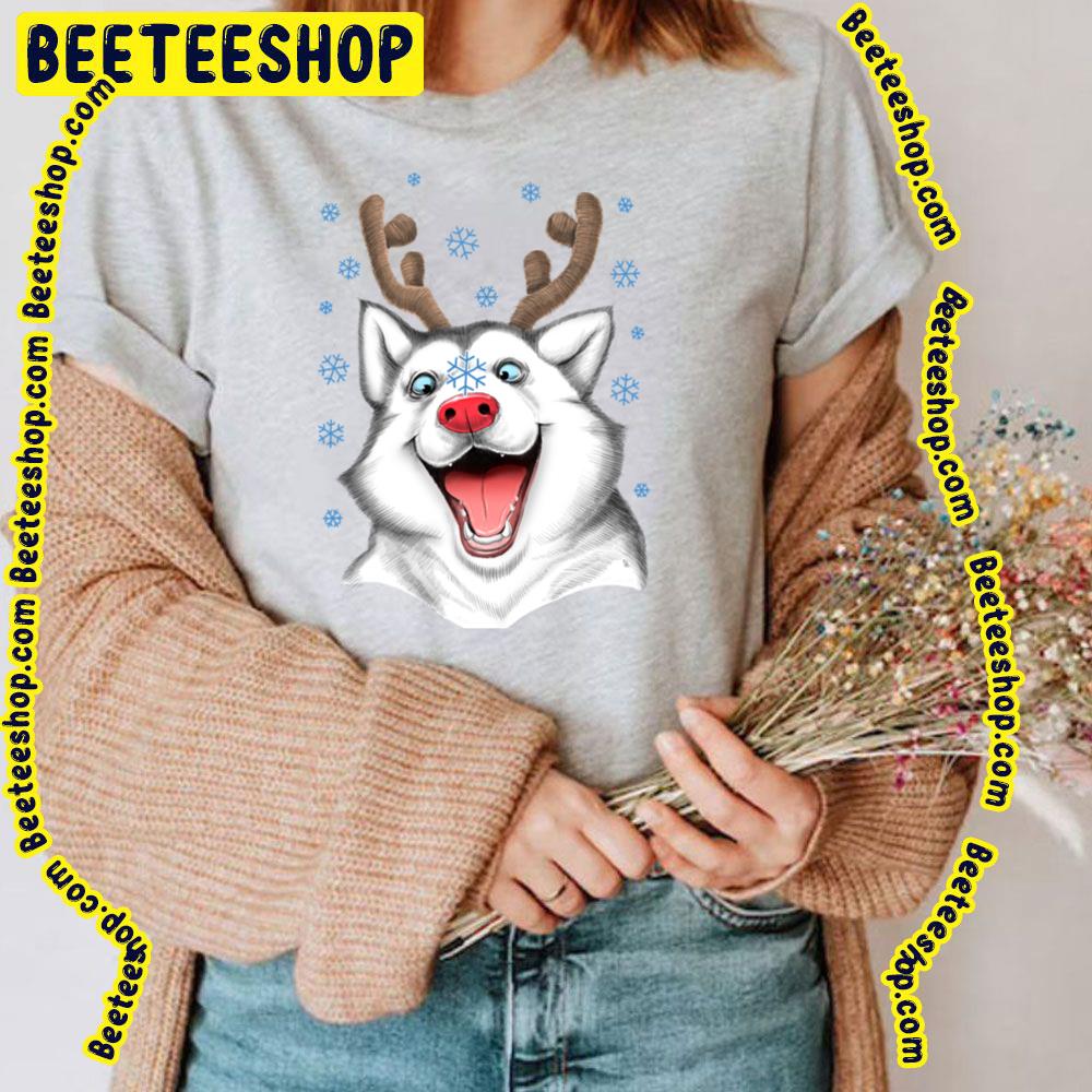 Husky Rudolph Funny Face Cartoon Art Trending Unisex T-Shirt Husky Rudolph Funny Face Cartoon Art Trending Unisex T-Shirt