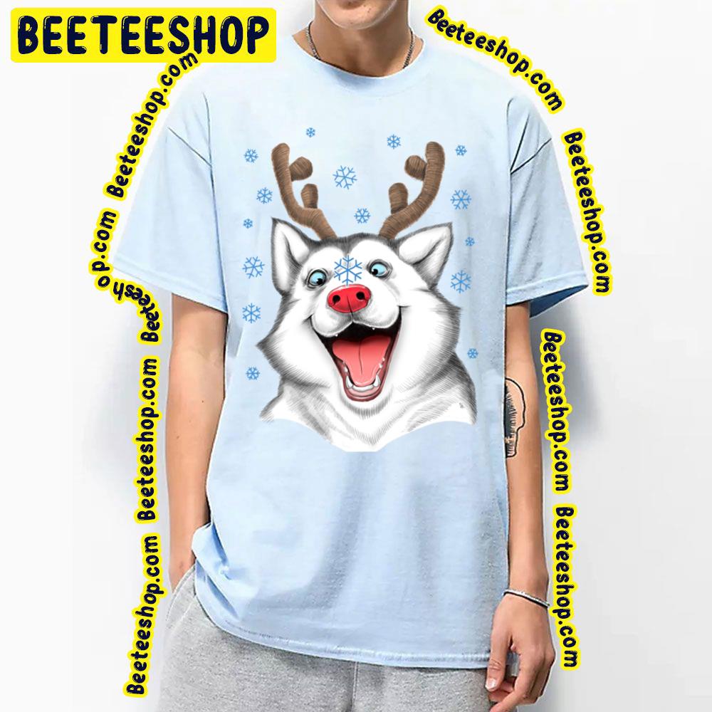 Husky Rudolph Funny Face Cartoon Art Trending Unisex T-Shirt Husky Rudolph Funny Face Cartoon Art Trending Unisex T-Shirt