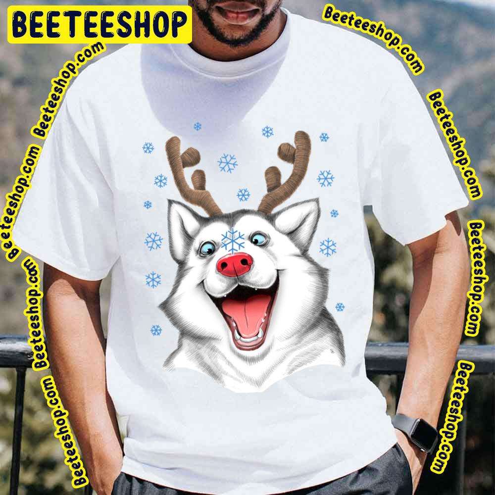 Husky Rudolph Funny Face Cartoon Art Trending Unisex T-Shirt Husky Rudolph Funny Face Cartoon Art Trending Unisex T-Shirt