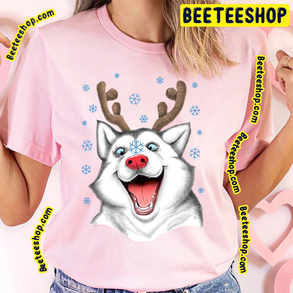 Husky Rudolph Funny Face Cartoon Art Trending Unisex T-Shirt Husky Rudolph Funny Face Cartoon Art Trending Unisex T-Shirt