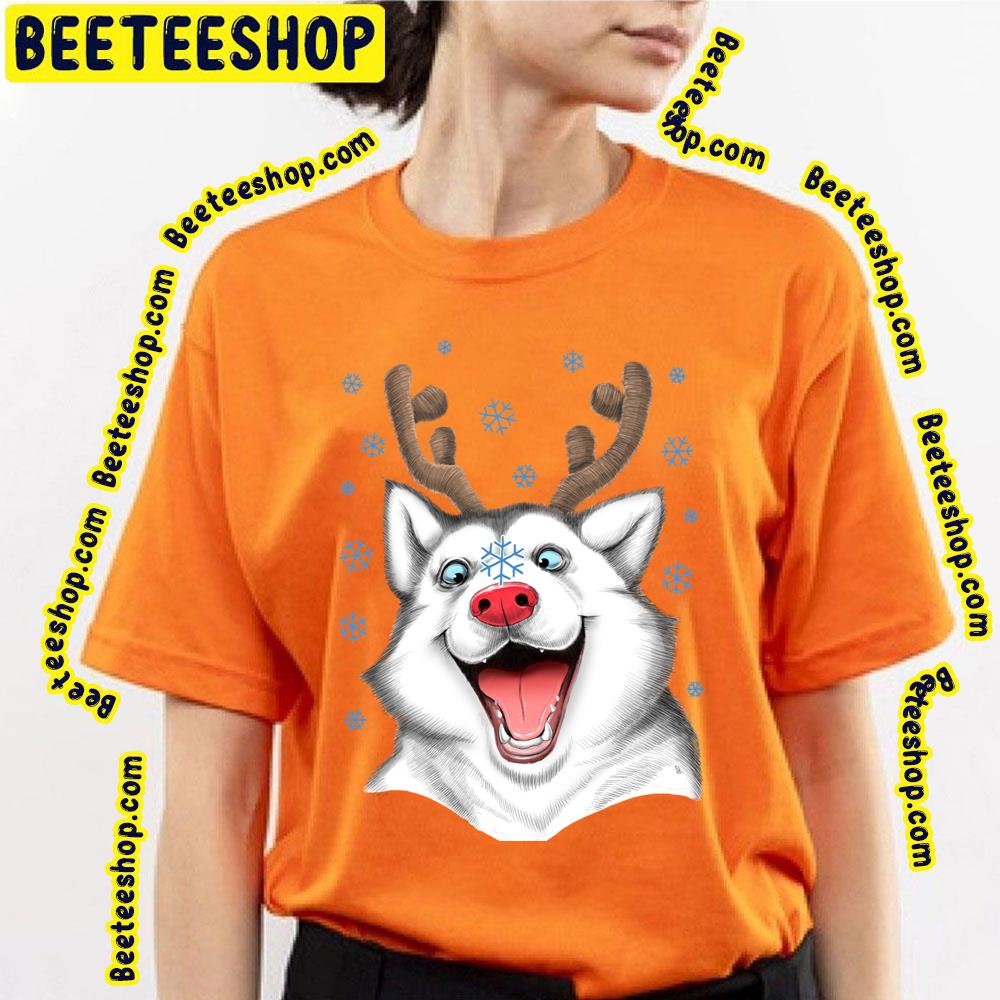 Husky Rudolph Funny Face Cartoon Art Trending Unisex T-Shirt Husky Rudolph Funny Face Cartoon Art Trending Unisex T-Shirt