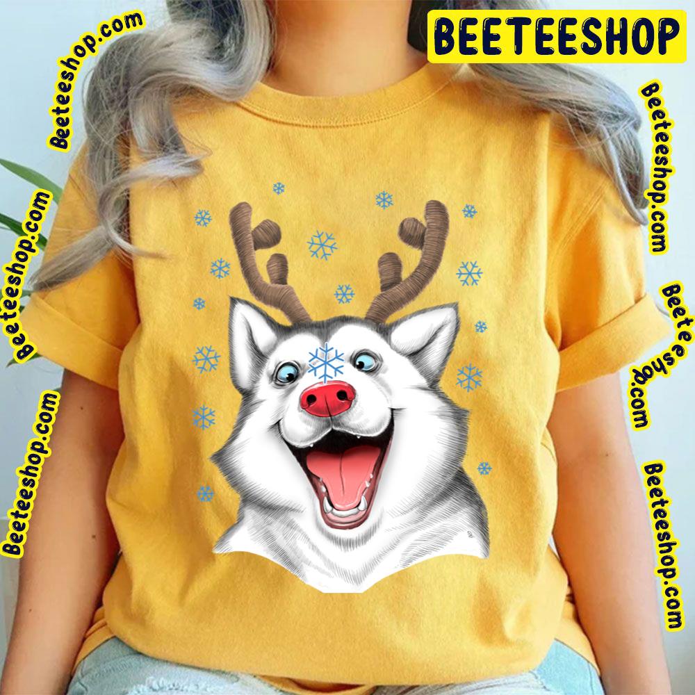 Husky Rudolph Funny Face Cartoon Art Trending Unisex T-Shirt Husky Rudolph Funny Face Cartoon Art Trending Unisex T-Shirt