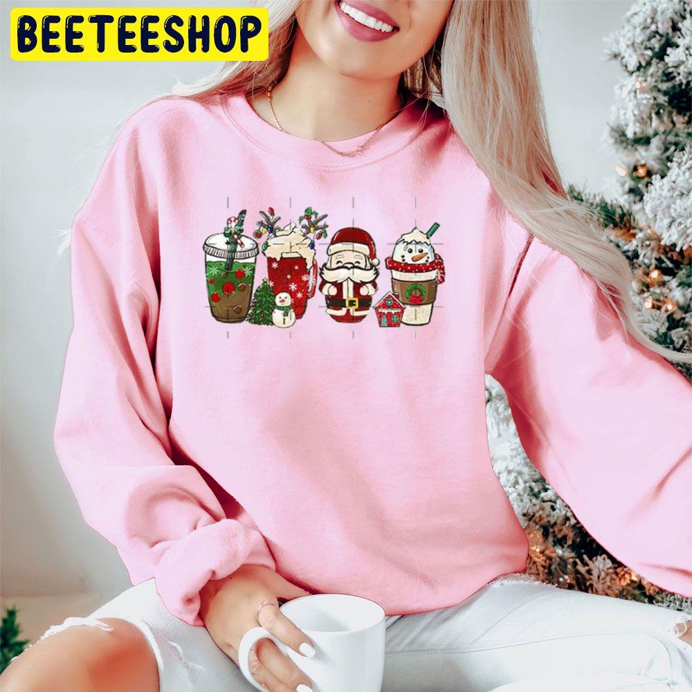 Santa And Snowman Christmas Coffee Latte Trending Unisex Hoodie Santa And Snowman Christmas Coffee Latte Trending Unisex Hoodie