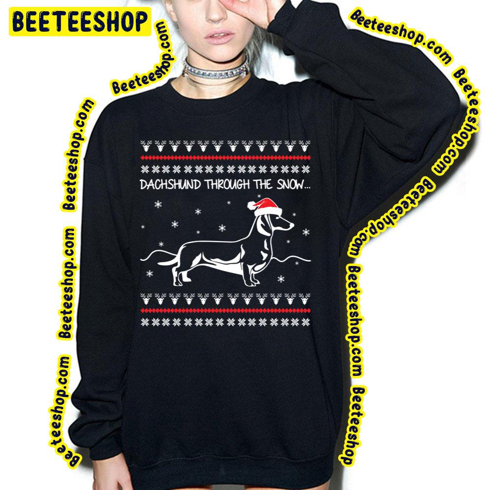 Santa Hat With Dachshund Dog Through The Snow Merry Christmas Trending Unisex Sweatshirt Santa Hat With Dachshund Dog Through The Snow Merry Christmas Trending Unisex Sweatshirt