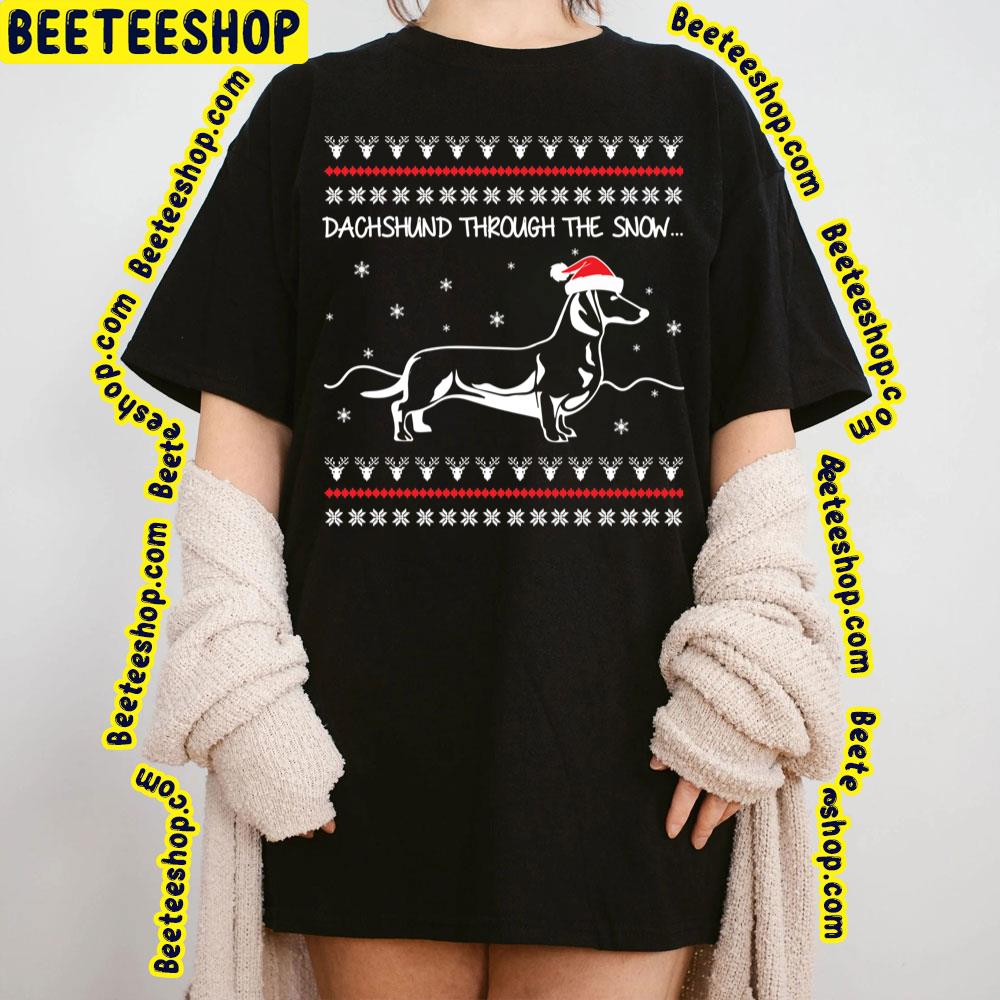 Santa Hat With Dachshund Dog Through The Snow Merry Christmas Trending Unisex Sweatshirt Santa Hat With Dachshund Dog Through The Snow Merry Christmas Trending Unisex Sweatshirt