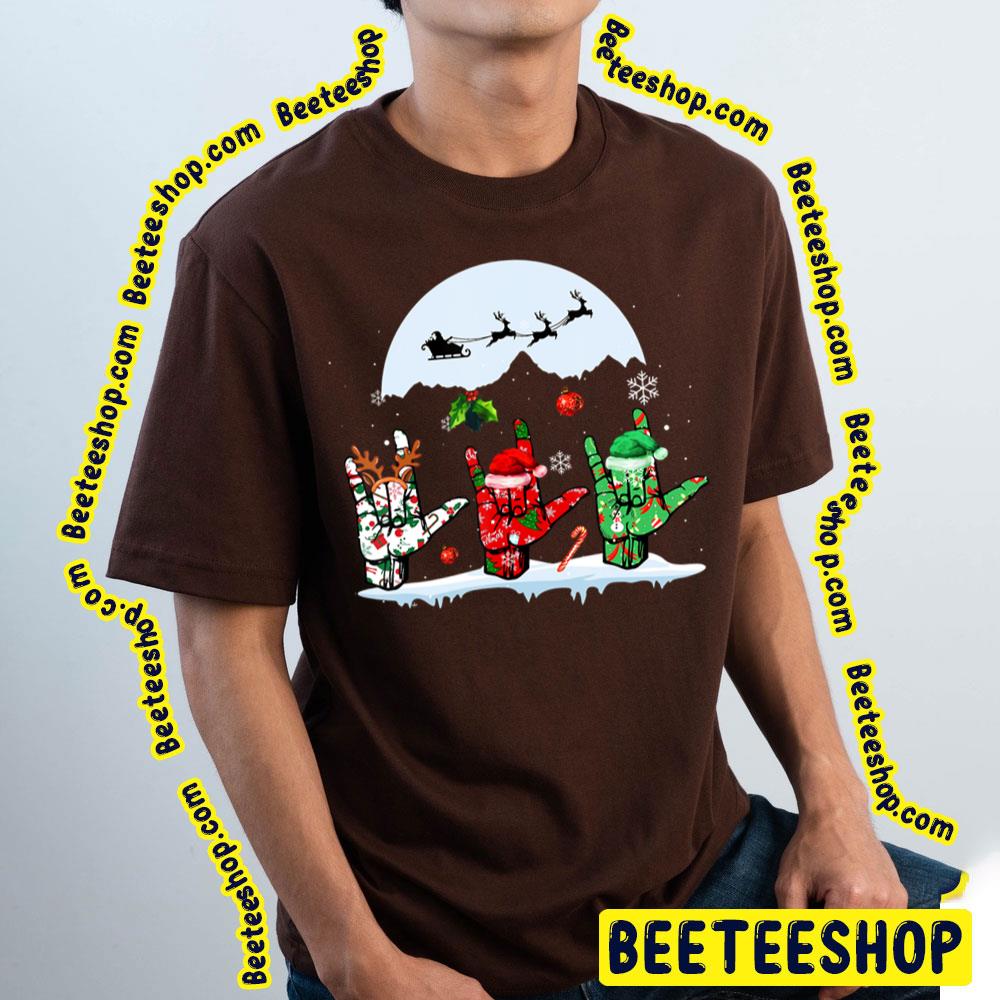 Sign Language Light Christmas Reindeer Santa Hat Trending Unisex T-Shirt Sign Language Light Christmas Reindeer Santa Hat Trending Unisex T-Shirt