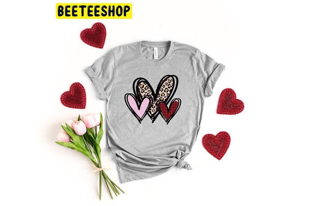 3 Doodle Heart Valentines Leopard Heart Trending Unisex Shirt 3 Doodle Heart Valentines Leopard Heart Trending Unisex Shirt