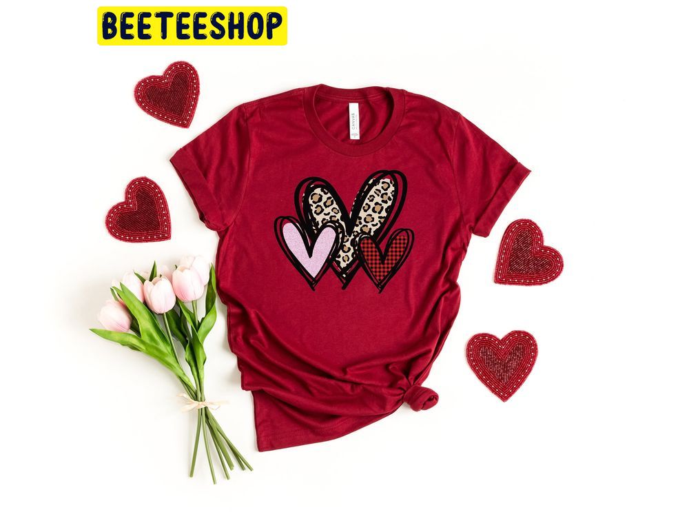 3 Doodle Heart Valentines Leopard Heart Trending Unisex Shirt 3 Doodle Heart Valentines Leopard Heart Trending Unisex Shirt
