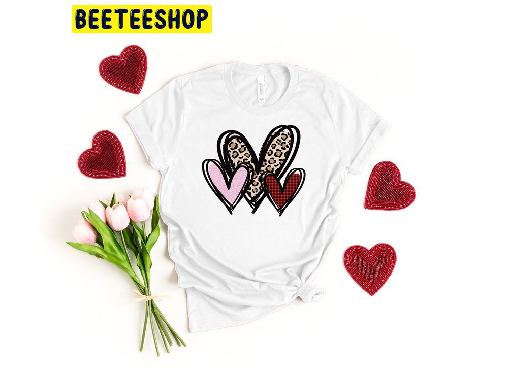 3 Doodle Heart Valentines Leopard Heart Trending Unisex Shirt 3 Doodle Heart Valentines Leopard Heart Trending Unisex Shirt