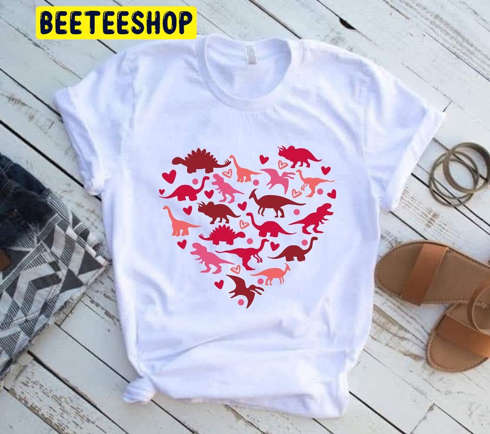 Colored Dinosaur Heart Valentine Trending Unisex Shirt Colored Dinosaur Heart Valentine Trending Unisex Shirt