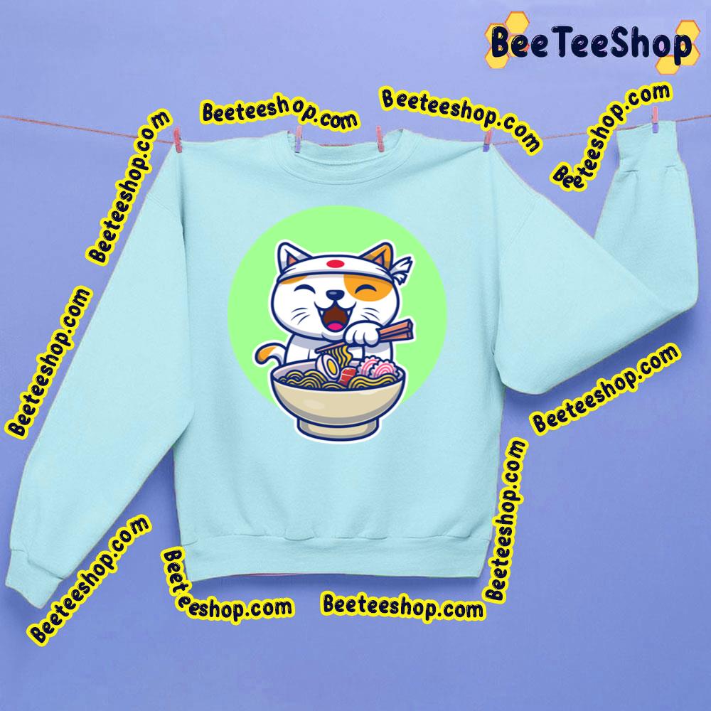 Cute Cat Eating Ramen Cat Design Green Background Trending Unisex Sweatshirt Cute Cat Eating Ramen Cat Design Green Background Trending Unisex Sweatshirt