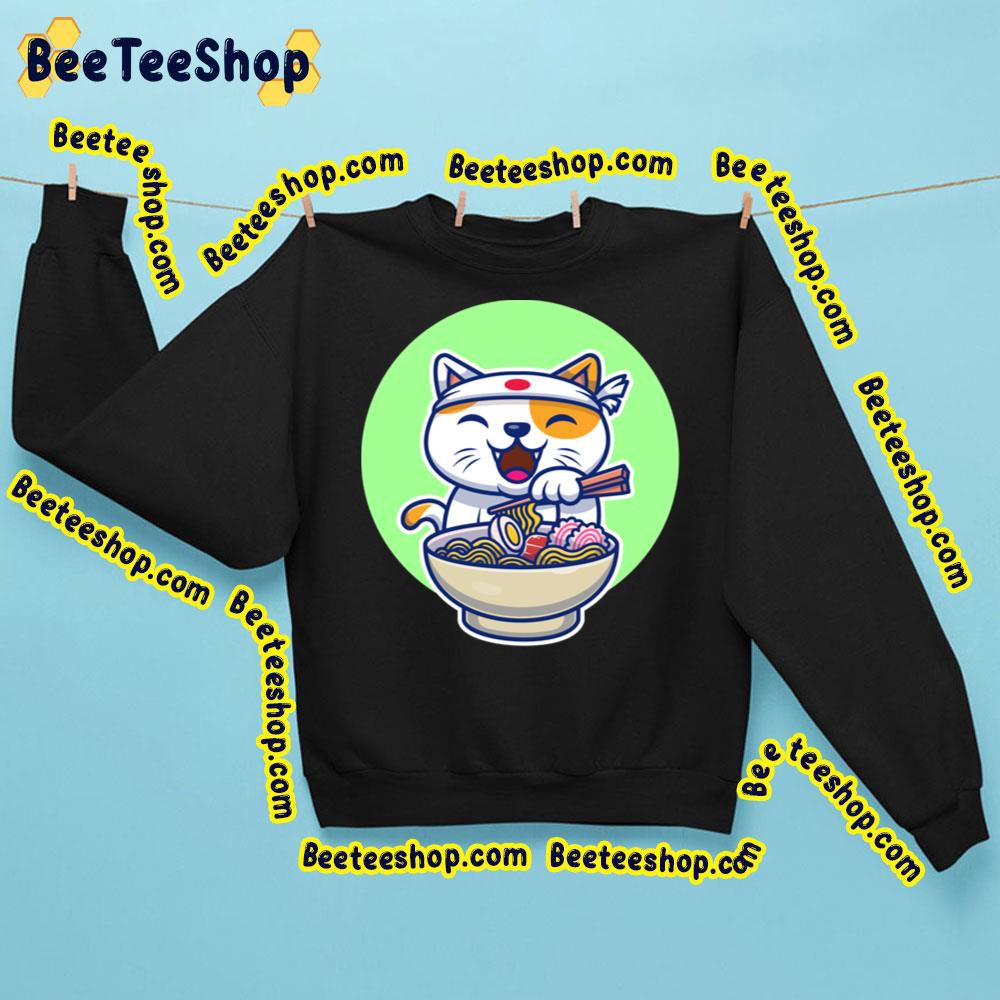 Cute Cat Eating Ramen Cat Design Green Background Trending Unisex Sweatshirt Cute Cat Eating Ramen Cat Design Green Background Trending Unisex Sweatshirt