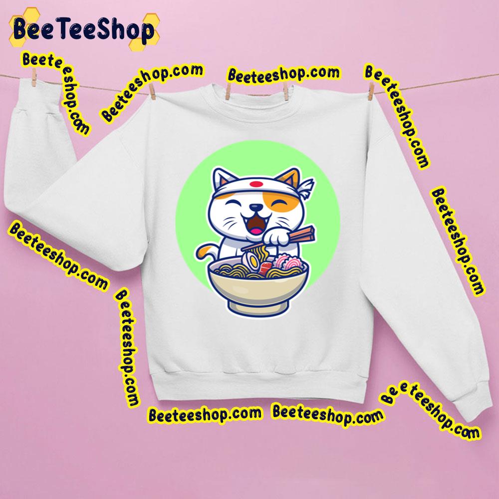 Cute Cat Eating Ramen Cat Design Green Background Trending Unisex Sweatshirt Cute Cat Eating Ramen Cat Design Green Background Trending Unisex Sweatshirt