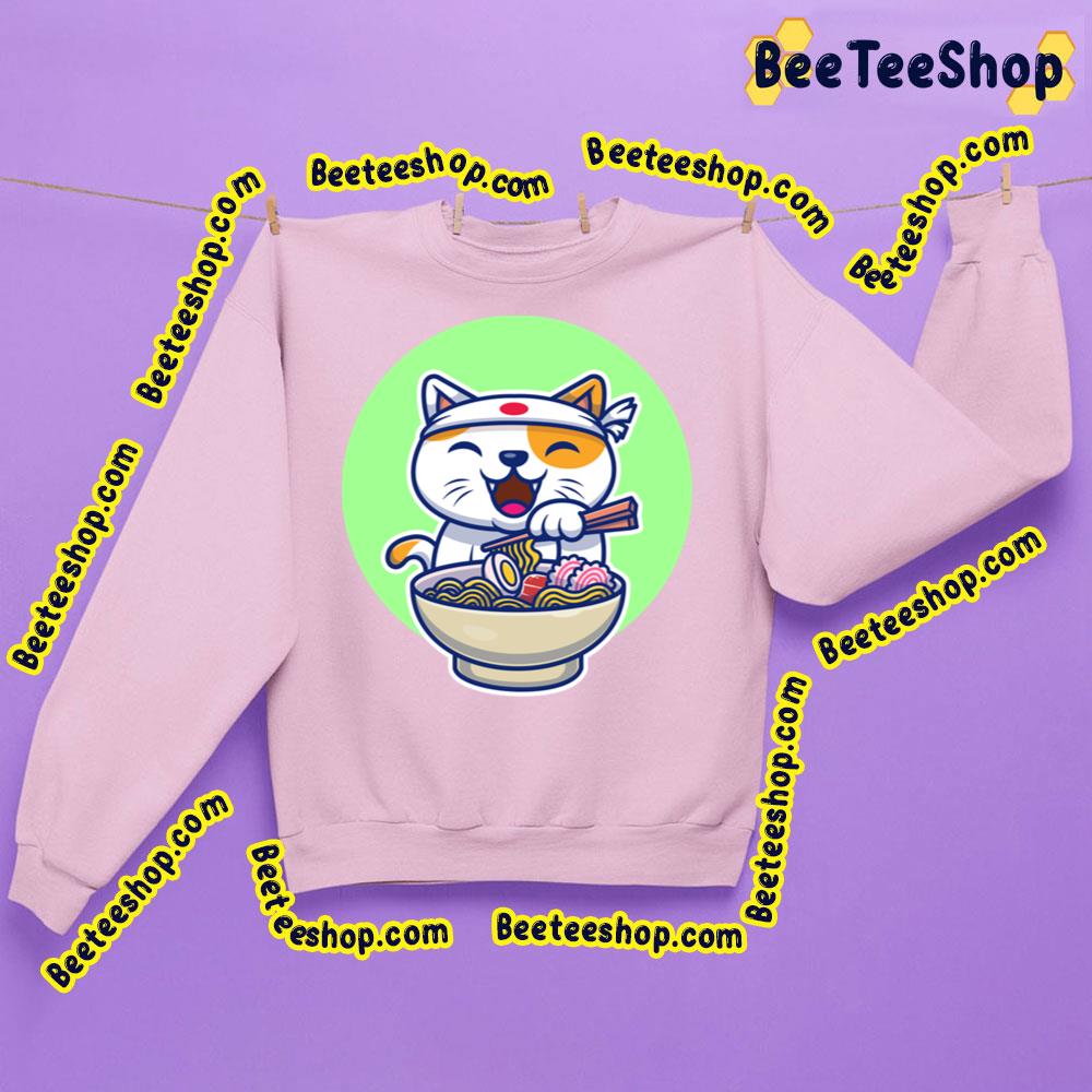 Cute Cat Eating Ramen Cat Design Green Background Trending Unisex Sweatshirt Cute Cat Eating Ramen Cat Design Green Background Trending Unisex Sweatshirt