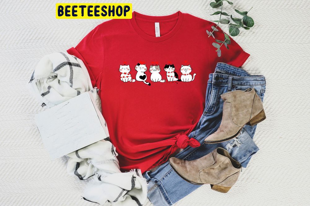Cute Valentine Cats And Hearts Trending Unisex Shirt Cute Valentine Cats And Hearts Trending Unisex Shirt
