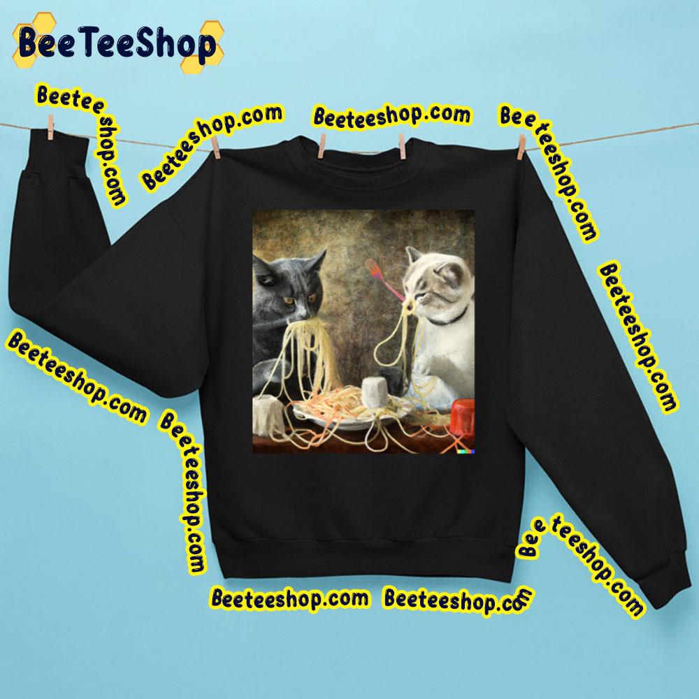 Two Cute Cats Eating Spaghetti Leonardo Da Vinci Style Meme Trending Unisex Sweatshirt Two Cute Cats Eating Spaghetti Leonardo Da Vinci Style Meme Trending Unisex Sweatshirt
