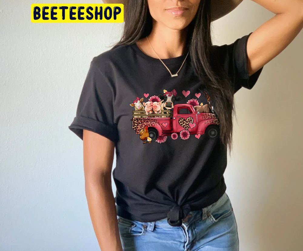 Valentine's Farm Animals Truck Trending Unisex Shirt Valentine's Farm Animals Truck Trending Unisex Shirt