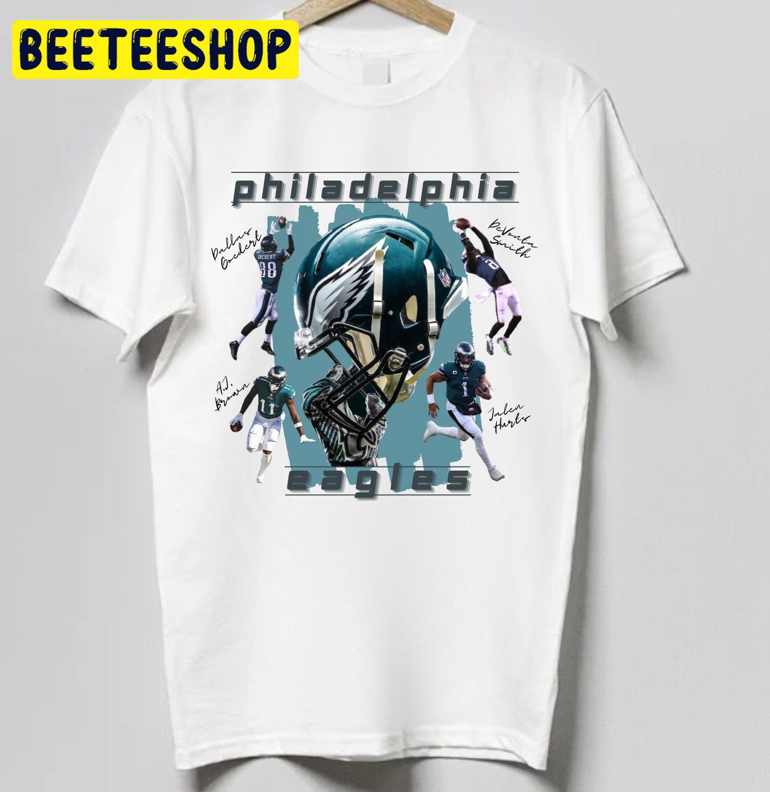 Philadelphia Eagles Vintage Jalen Hurts Devonta Smith Aj Brown Dallas Goedert Nfl Playoffs Championship Trending Unisex Shirt Philadelphia Eagles Vintage Jalen Hurts Devonta Smith Aj Brown Dallas Goedert Nfl Playoffs Championship Trending Unisex Shirt