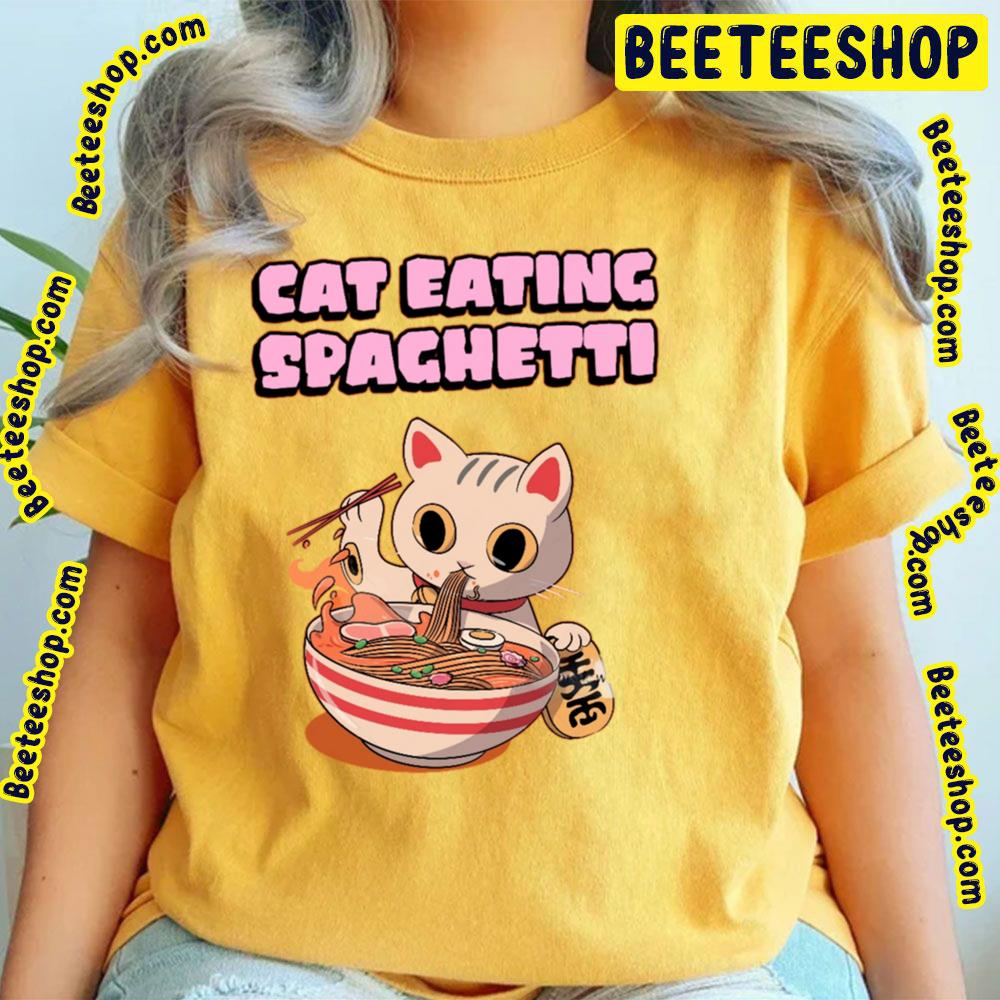 Japan Cat Eating Spaghetti Trending Unisex T-Shirt Japan Cat Eating Spaghetti Trending Unisex T-Shirt