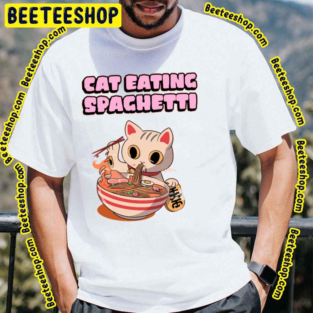 Japan Cat Eating Spaghetti Trending Unisex T-Shirt Japan Cat Eating Spaghetti Trending Unisex T-Shirt