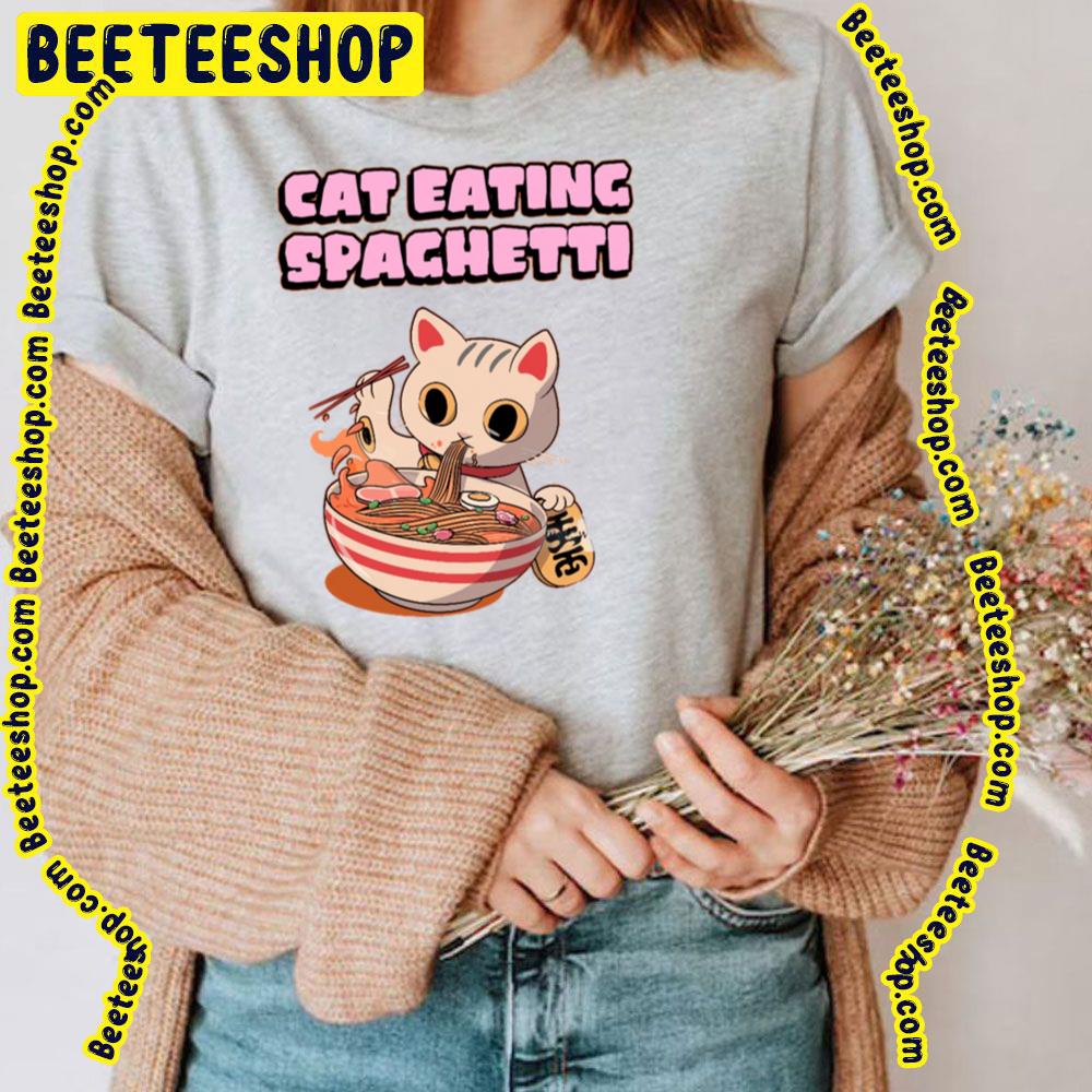 Japan Cat Eating Spaghetti Trending Unisex T-Shirt Japan Cat Eating Spaghetti Trending Unisex T-Shirt