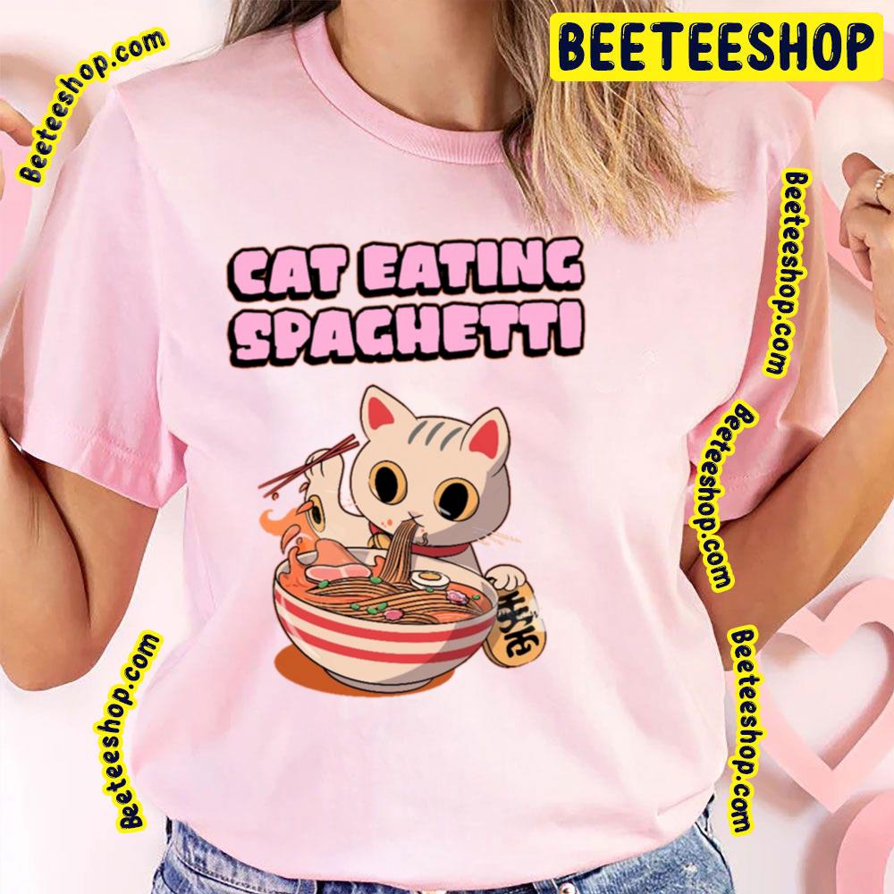 Japan Cat Eating Spaghetti Trending Unisex T-Shirt Japan Cat Eating Spaghetti Trending Unisex T-Shirt