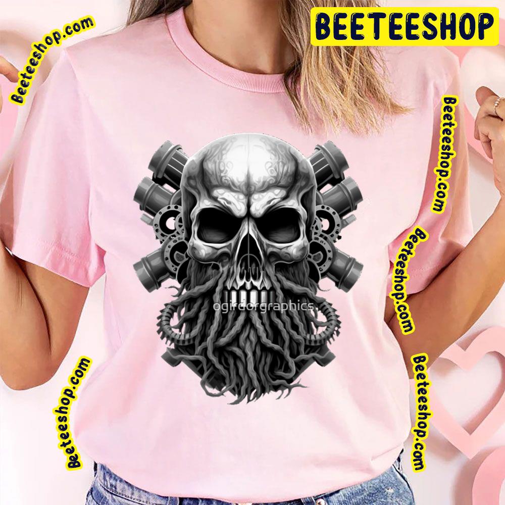 Black White Art Skull Beard Dark Mechanic Piston Car Motorcycle Trending Unisex T-Shirt Black White Art Skull Beard Dark Mechanic Piston Car Motorcycle Trending Unisex T-Shirt
